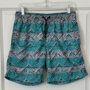 Billabong Teal and Gray Patterned Board Shorts